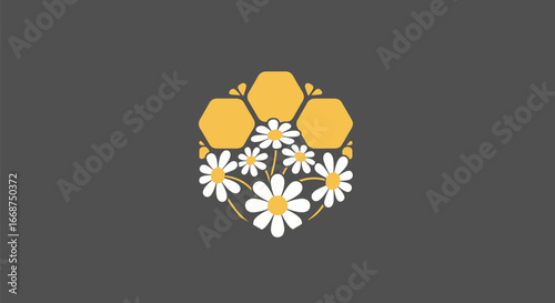 Honeycomb and Daisy Hexagonal Arrangement Symbolizing Nature and Sweetness.