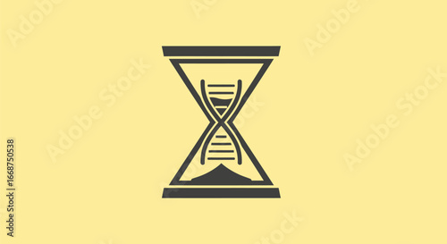 Hourglass with DNA strand symbolizing genetic lifespan.