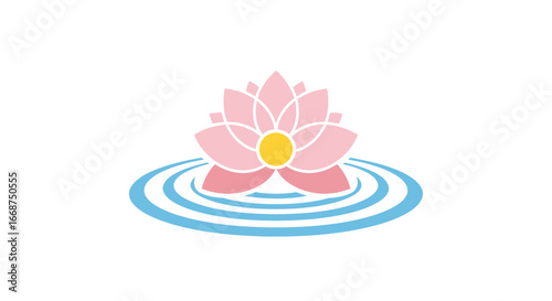 Stylized Lotus Flower on Water Ripples Serene Floral Design.