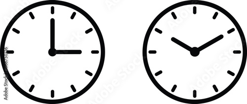 Clock icons collection showing different time symbols, analog watch face, business deadline, schedule reminder, punctuality, timer, meeting time management