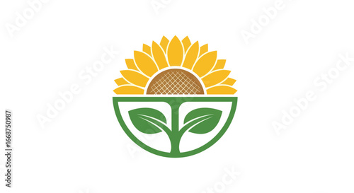 Stylized Sunflower and Green Plant Logo Design.