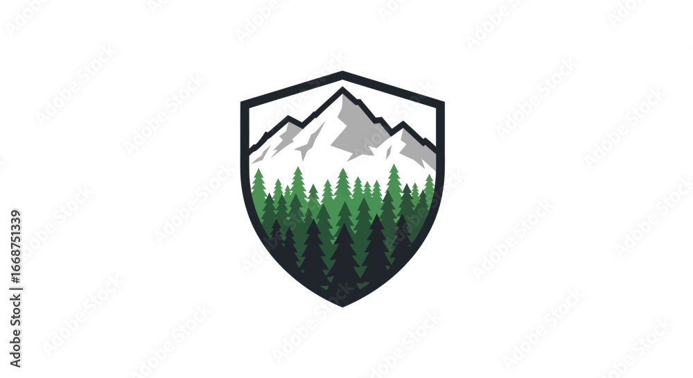 Obraz premium Mountain Landscape Shield Emblem Graphic Design.