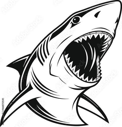 Stylized Great White Shark Head with Open Mouth and Sharp Teeth vector