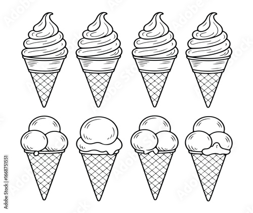 A sweet collection of delicious ice cream cones with various frozen flavors and toppings