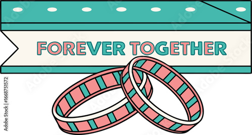 Celebrate enduring love with "Forever Together" wedding rings and banner for romantic occasions