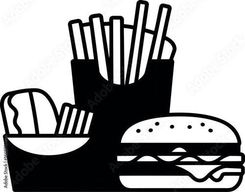 Fast food combo meal silhouette illustration