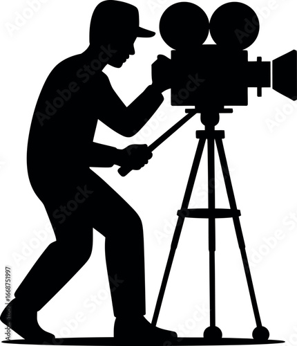 Film photographer loading vintage camera silhouette banner