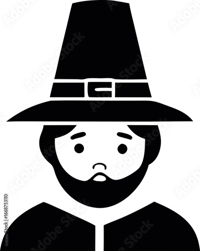 Pilgrim man wearing a tall hat silhouette
