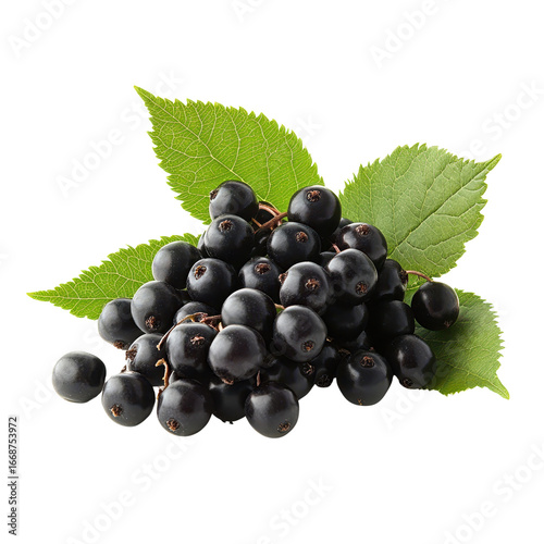 Elderberry berries and leaves isolated on transparent background for herbal medicine, organic health products, and culinary ingredients in high-resolution PNG format