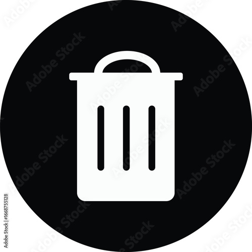 Simple white trash can icon inside a black circle for deletion and removal actions vector