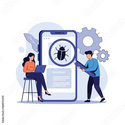 Analyzing software bugs on a mobile device using a magnifying glass and laptop