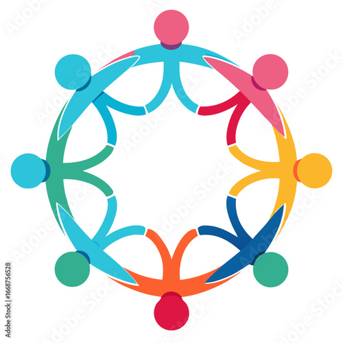 Dynamic diverse team holding hands in a vibrant circle, showcasing unity, connection, and collaborative spirit for global business and community projects
