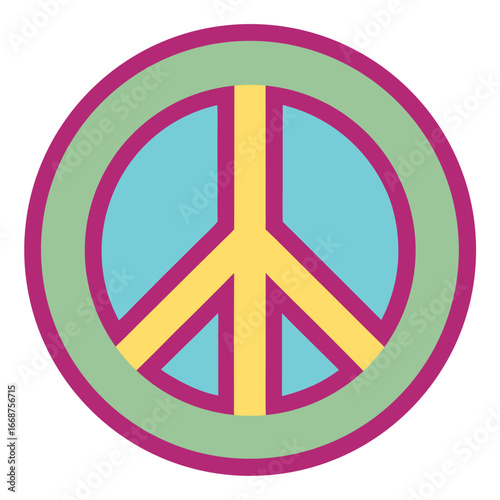 Vibrant peace symbol design with retro pastel colors, celebrating harmony, unity, and positive global connection for modern campaigns