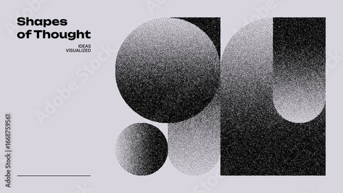 Abstract geometric shapes with noise grain texture. Minimalist futuristic design concept. Modern background for digital art.