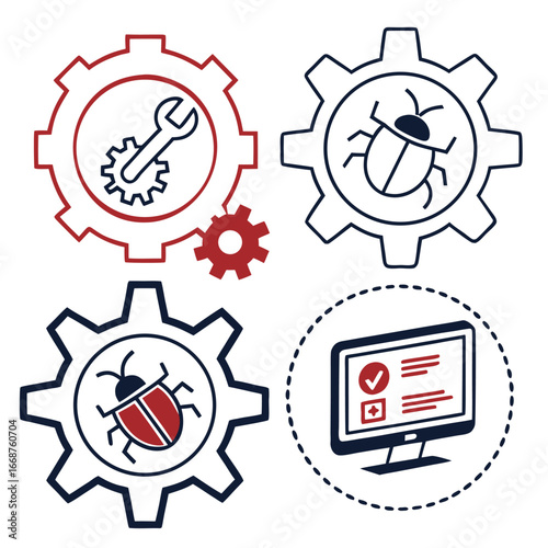Software Development and Bug Icons Set coding programming