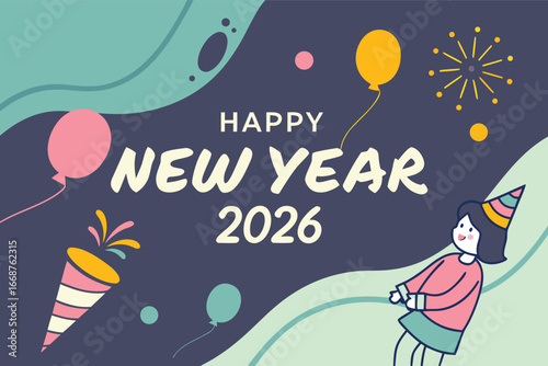 New Year 2026 Celebration: An illustrated festive graphic, brimming with celebratory elements, capturing the jubilant spirit of the upcoming new year.