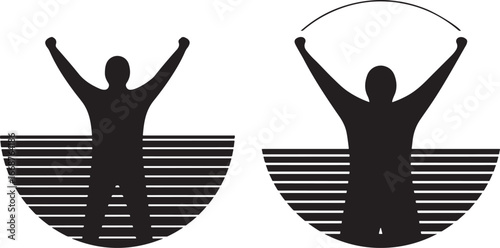 Two figures in silhouette celebrating success silhouette