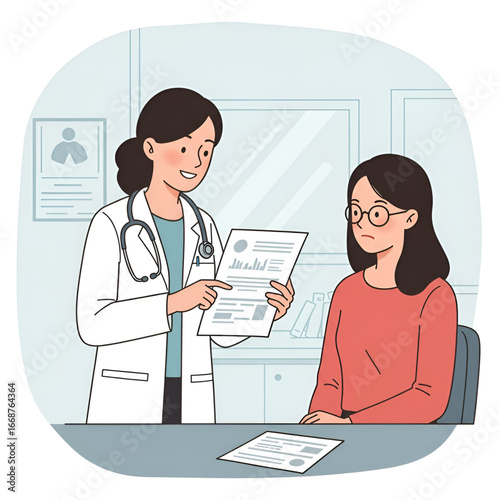 Doctor explaining medical results to a patient in a consultation room