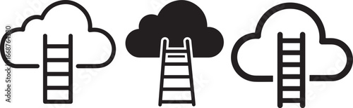 Three clouds with ladders ascending silhouette