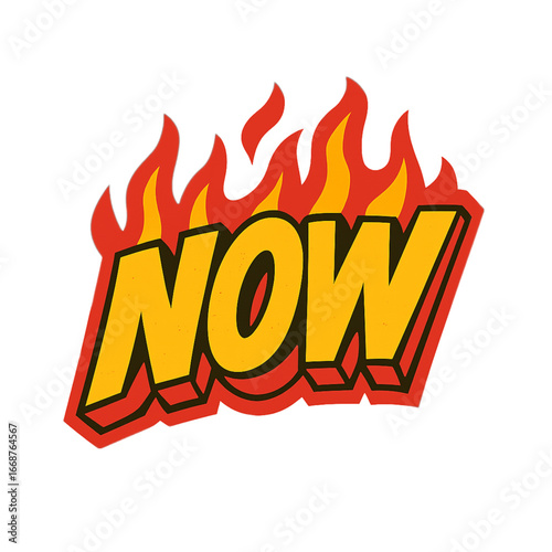 Fiery now text isolated on transparent background