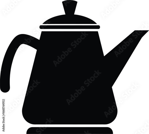 Flat Black Bold Outline Coffee Pot Icon Silhouette