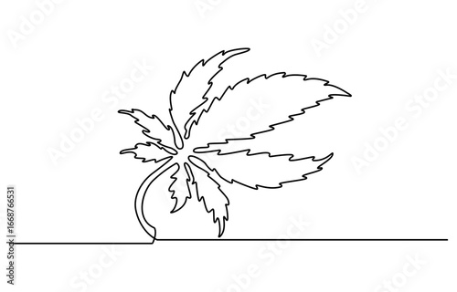 Continuous editable one line drawing of a cannabis leaf as a minimalist marijuana icon in black and white style