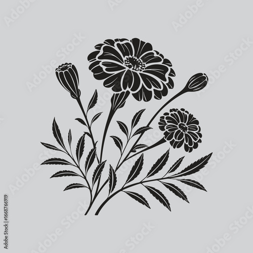 Marigold Plant Floral Outline Design