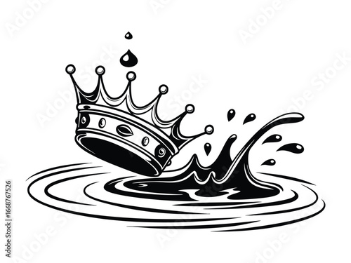 Luxury royal crown splashing into water