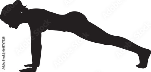 Woman silhouette performing plank exercise fitness yoga