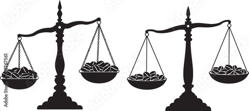 Two imbalanced justice scales silhouette