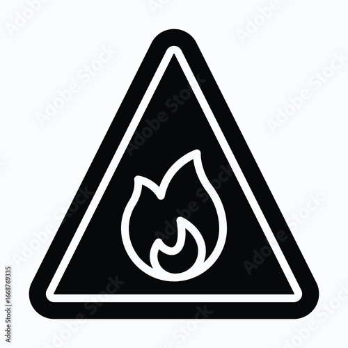 Fire Hazard Sign, Danger Warning Vector Icon, Isolated Vector Silhouette Style Icon,