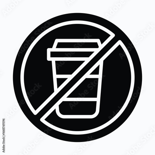 No Drink Or Coffee Allowed Sign Vector Icon, Isolated Vector Silhouette Style Icon,