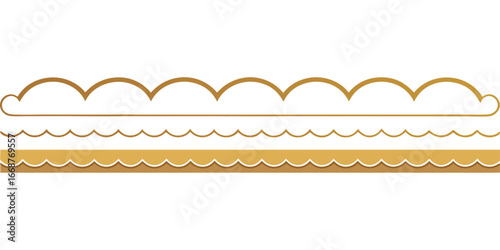 Gold. Border. Elegant. A luxurious vector set of golden dividers with scalloped and wavy lines for a wedding invitation, a certificate, or a premium brand's packaging design element.