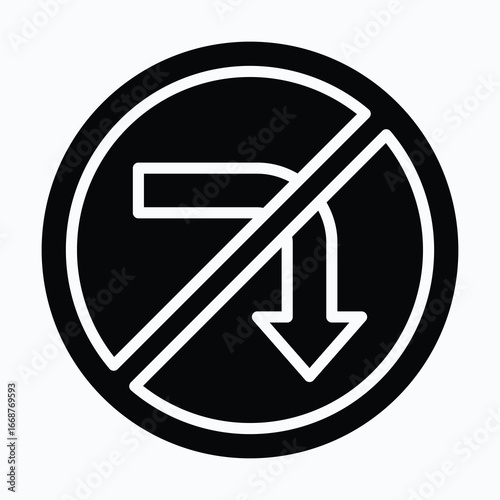 Traffic Signs, No Right Turn Sign Vector Icon, Isolated Vector Silhouette Style Icon,