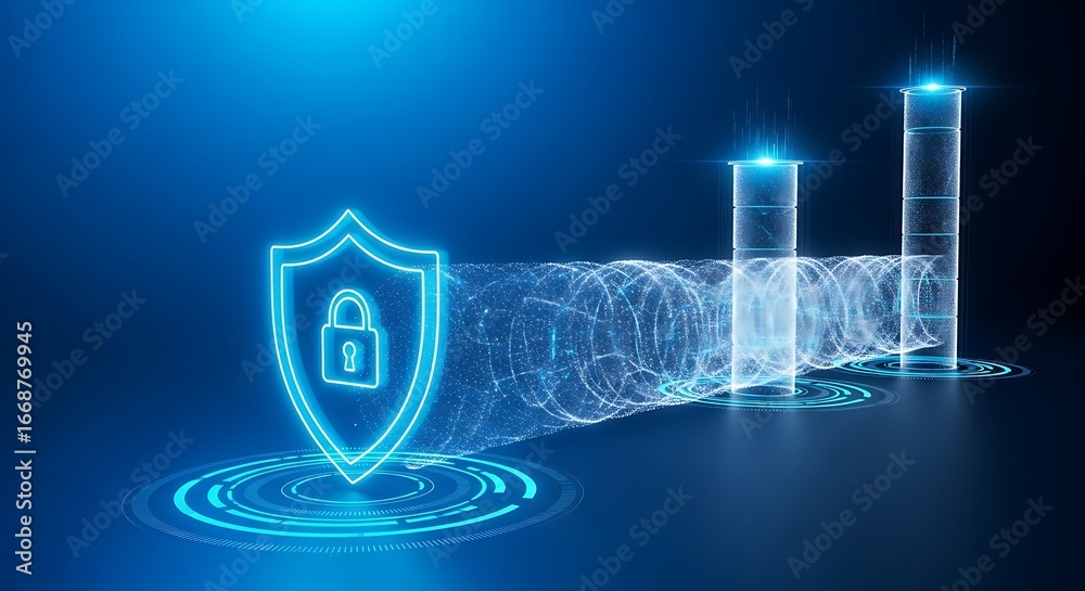 Fototapeta premium Cybersecurity Shield: Protecting Digital Assets, Data Security, Futuristic Concept.