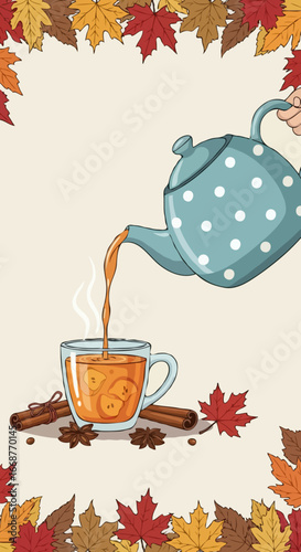 Apple Cider Tea Pot Flat Vector
