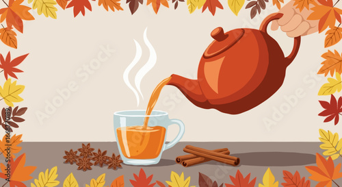 Apple Cider Tea Pot Flat Vector
