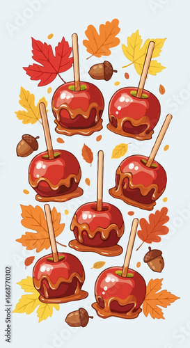 Caramel Apples on Sticks Vector
