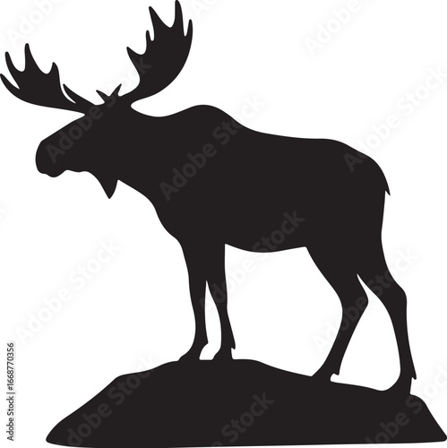 A strong silhouette of a majestic moose standing on a rock, ideal for representing North American wildlife, nature, and outdoor-themed designs