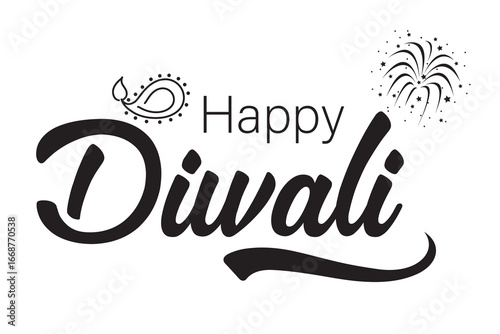 Happy Diwali text. Festival of lights. Greeting card or holiday banner. Vector illustration