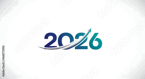 Dynamic 2026 logo with upward arrow signifying growth, progress, and future business success, perfect for marketing, finance, and corporate presentations