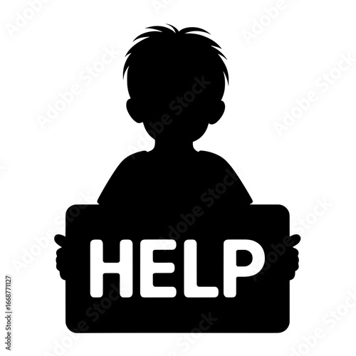 Silhouette holding help sign