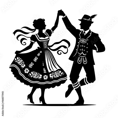 Silhouette couple dancing together against 
transparent background