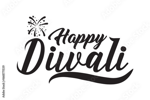 Happy Diwali Calligraphy with Diya Lamp, Festival Greeting, vector illustration, Diwali Festival vector, Deepavali design
