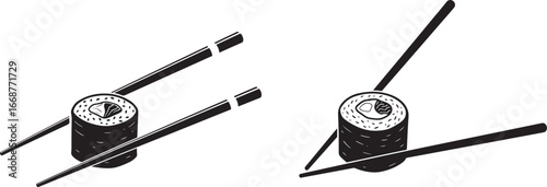 Sushi roll with chopsticks silhouette