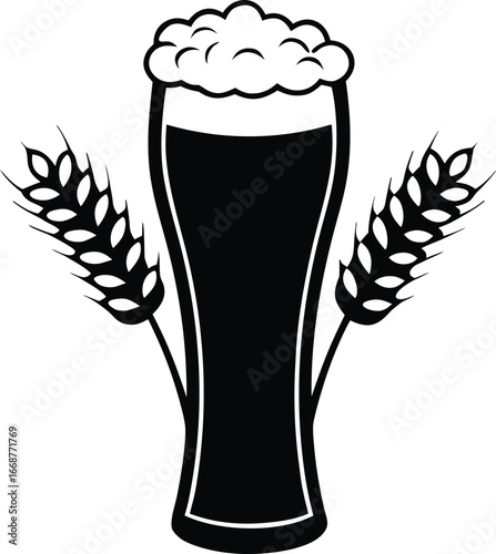 beer in glass with wheat ears silhouette icon