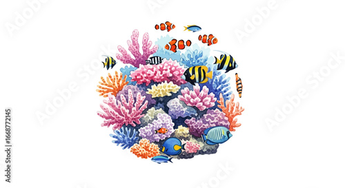 Vibrant Coral Reef Ecosystem Teeming with Colorful Tropical Fish Underwater Life