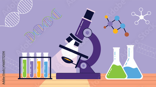 Microscope test tubes dna molecules flasks vector