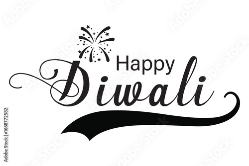 Happy Diwali text. Festival of lights. Greeting card or holiday banner. Vector illustration