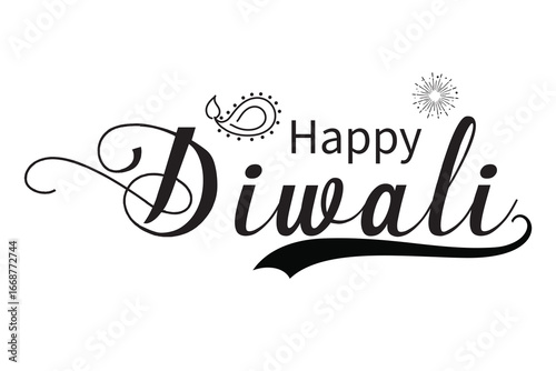 Happy Diwali greetings text with Diwali lamp design, Diwali Festival vector, Deepavali design
